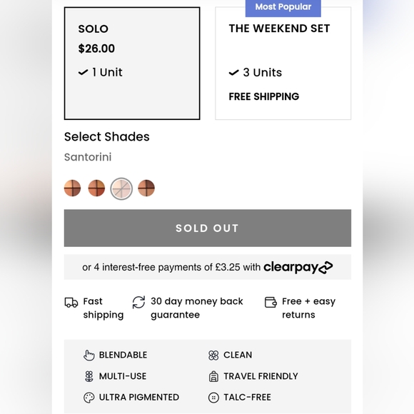 5/75$ PHASE ZERO MAKE UP - Quad Eyeshadow Palette in Santorini - Picture 15 of 16